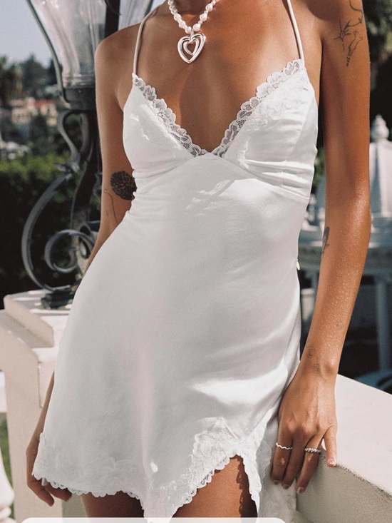 Princess Polly Dresses & Skirts - Princess Polly White Lace Trim Slip Dress